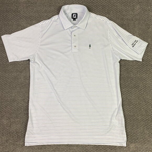 FootJoy Polo Golf Shirt Men's Large White Blue Stripe Striped Performance - Picture 2 of 10